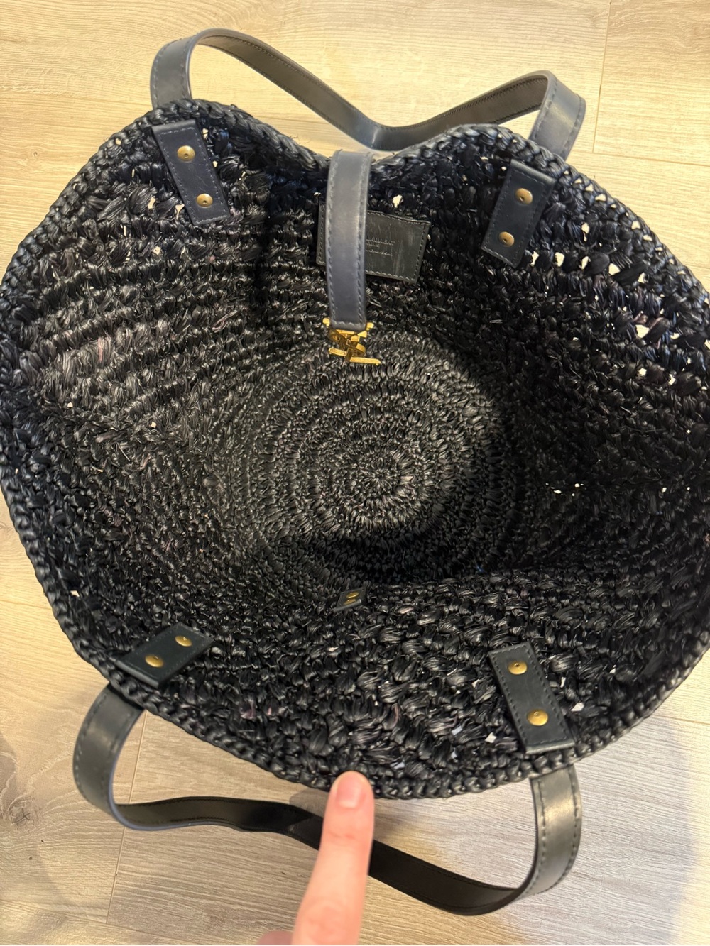 Saint Laurent Panier Small Black Raffia Tote with Gold YSL Emblem - Picture 3 of 6